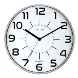 Zegar ścienny Unilux Pop biała tarcza, szary zarys- średnica 28,5 cm