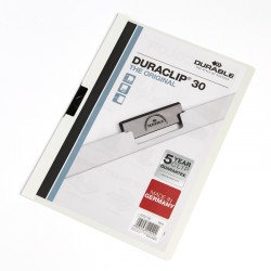 Skoroszyt zaciskowy z klipem Durable Duraclip na 30 kartek biały 220002