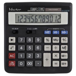 Kalkulator biurkowy Vector DK-209 - 12 pozycyjny (16 x 15,2 x 3,2 cm) - czarny