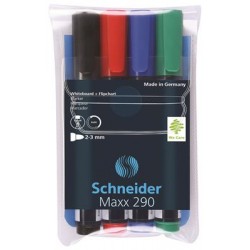 Marker suchościeralny Schneider Maxx 290 okrągły 2 - 3mm / 4 kolory - czarny, czerwony, niebieski, zielony