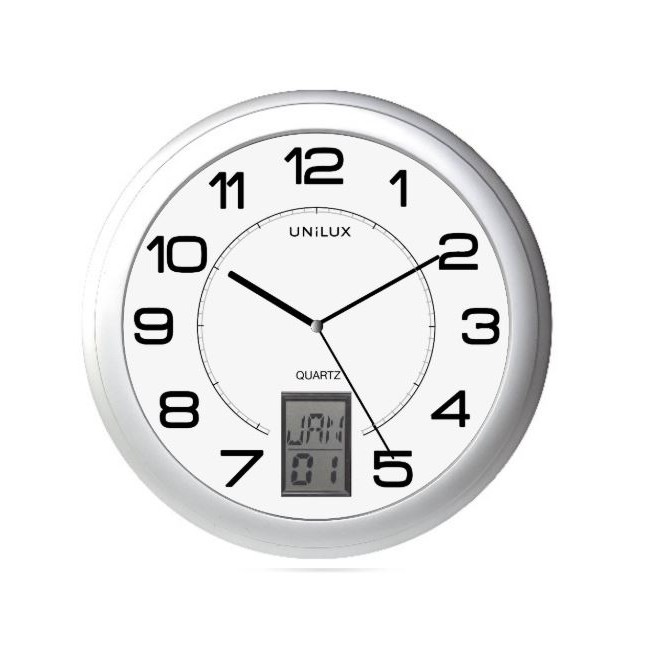 Zegar Unilux Instinct srebrny z datownikiem 30,5 cm