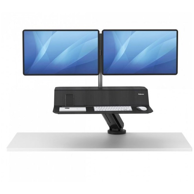 Stanowisko do pracy Sit-Stand Lotus™ RT - czarne na dwa monitory