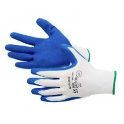 Rękawice robocze Plast poliester  lateks PNYLAB biało - niebieskie rozmiar 9 (L)