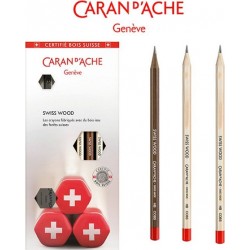 Zestaw ołówków CARAN D"ACHE SWISS WOOD, 3szt + gumka i temperówka, mix kolorów