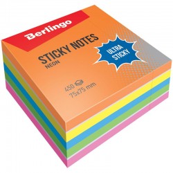 Notes samoprzylepny Berlingo Ultra Lepki 75x75mm 450 karteczek w 5 neonowych kolorach plus biały