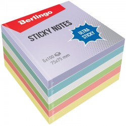 Notes samoprzylepny Berlingo Ultra Lepki 75x75mm 600 karteczek w 6 pastelowych kolorach plus biały