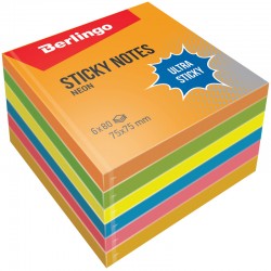 Notes samoprzylepny Berlingo Ultra Lepki 75x75mm 480 karteczek w 6 neonowych kolorach plus biały