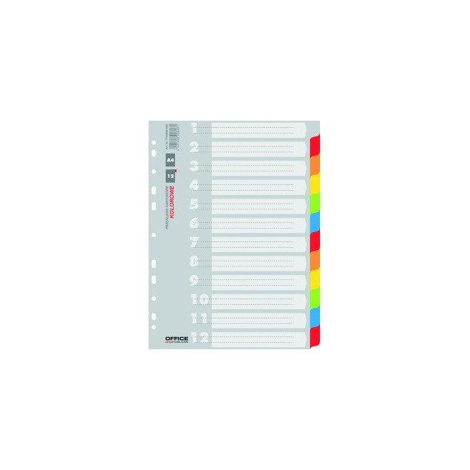 Przekładki Office Products A4 12 kart kartonowe mix kolor