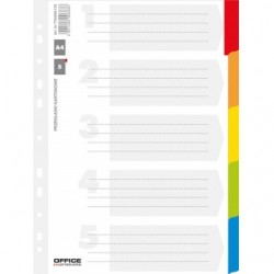 Przekładki Office Products A4 5 kart kartonowe białe laminowane kolorowe indeksy