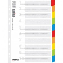 Przekładki Office Products A4 10 kart kartonowe białe, laminowane kolorowe indeksy