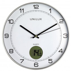 Zegar ścienny Unilux Tempus (z termometrem) 30,5cm - tarcza biała, ramka szara metaliczna