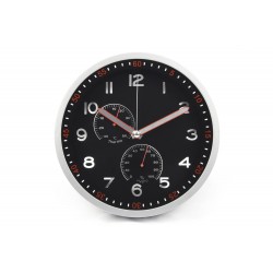 Zegar ścienny PSP30 srebrny  czarna tarcza 30cm